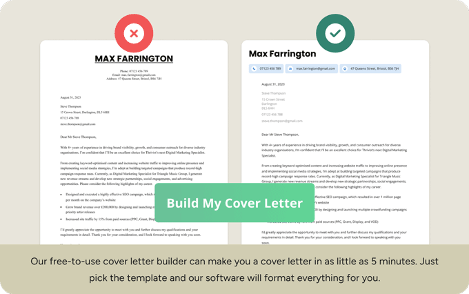 A CTA to enter the CV Genius's CV builder, with a badly designed CV on the left and a good-looking CV on the right.