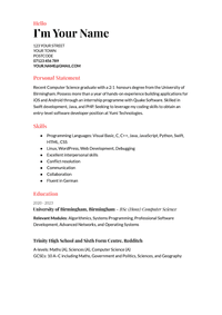 An example of the Coral Google Docs CV template