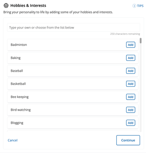 The hobbies selector for CV Library