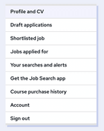 The drop down user menu as it appears on the Reed website.