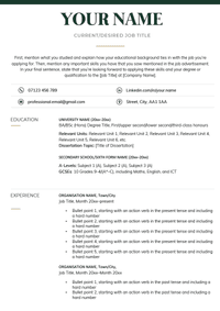 A simple blank CV template with the education section first and a blue title.