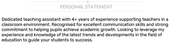 a professionally written teaching assistant cv personal statement