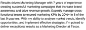 A marketing manager's CV 'About Me' example