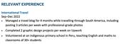 Example of how to write about travelling on a CV in the work experience section