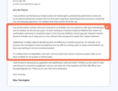 An example of a few cover letter body paragraphs highlighted by an orange box with a white arrow pointing at it from the upper right corner