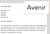 An example of Avenir used as a cover letter font