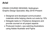 A hobbies and interests CV section showing an example of the Arial sans serif font representing one of the best fonts for a CV 