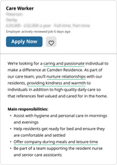 An example of an Indeed job description seeking applicants with soft skills like patience, honesty, and reliability