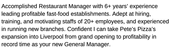 A restaurant manager's CV 'About Me' example