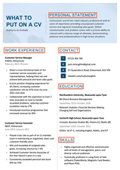 An example of what to include in a CV with the CV section headers outlined in orange.