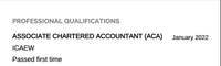 An ACA qualification on an UK finance CV.