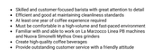 Example of barista responsibilities listed in a job advert. 