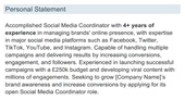 An example of a social media CV personal statement