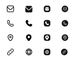 A black-and-white image of 16 cv icons for contact information