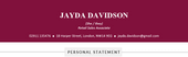 A burgundy CV header showing the applicant's name, pronouns, and contact information.