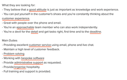 Job advert with CV keywords highlighted (some examples: administrative support, organisational skills). Such keywords should be included in your CV.