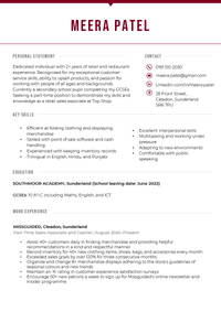 First page of a CV example for a 16-year-old with experience