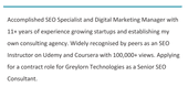 A marketing CV personal statement example with a teal line above it.