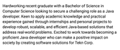 A career objective written for a computer science resume for freshers. It has three sentences covering the applicant's qualifications and uses the sans serif font Roboto.