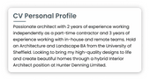 A CV personal profile for an architecture CV
