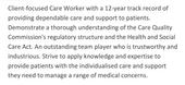 An example of a personal statement from a CV for a care worker position that lists the applicant's years of experience, relevant skills, and reasons for applying to the target role