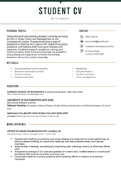 An example of a student CV with work experience