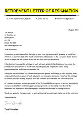 A retirement letter of resignation sample with the title highlighted yellow