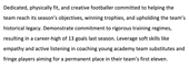 A football CV personal profile with three sentences outlining the applicant's most relevant skills and experience