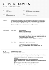A corporate CV design example with a black-and-white colour scheme