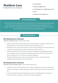 An example of a good CV on a template with a blue header and personal statement section that also presents all of the correct procedures and CV writing tips given in this blog post 