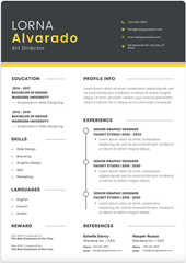 A Canva CV template with a bold header and the standard CV sections presented in two columns.