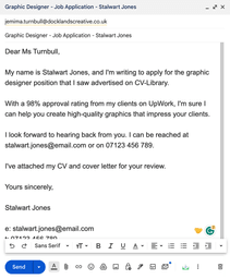 An example of an email containing a CV and cover letter.