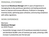 Example of how to use the target job title in a CV's personal statement and work experience section for ATS