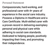 An example of a personal statement from a carer cv example 