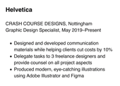 A hobbies and interests CV section showing an example of the Helvetica sans serif font representing one of the best fonts for a CV 