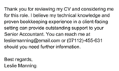An example of a polite and concise closing paragraph from an assistant accountant's cover letter