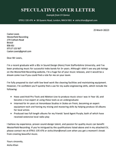 An example of a speculative cover letter with white header text standing out in a solid green header