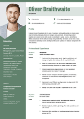 A visual CV example with a large photo in the header