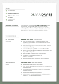 The Stirling Google Docs CV template
