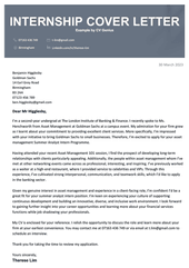 An example of how to write a cover letter for an internship using a template with a gray header