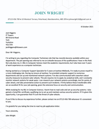 application letter sample for a computer technician role