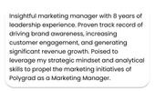 An example of how to start a CV for a marketing manager role. The applicant uses simple black text on a white background to describe their most impressive accomplishments.