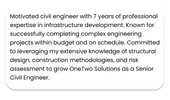 An example of how to start a CV for an engineering job. This CV opening is 3 sentences long and showcases the applicant's most marketable information.