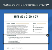 An example CV with the applicant’s skills and certifications outlined with a dark blue frame.