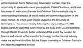 Example of an engaging Goldman Sachs cover letter introduction for a financial analyst internship in the Asset Management division