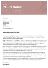 A creative cover letter format with a two-column header above the hiring manager's contact information (left) and the cover letter text (right)