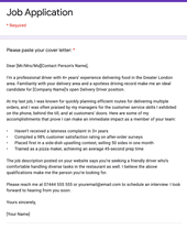 A screenshot of the cover letter format you might see when using an online job application portal