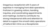 An example of how to start a CV for a receptionist job. It has black text on a white background.