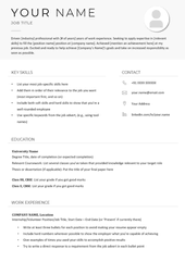 A simple black-and-white resume for freshers with templated information and instructions, and a placeholder for the applicant's headshot.