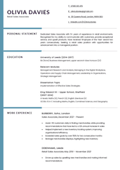 A clean CV design example with a teal colour scheme